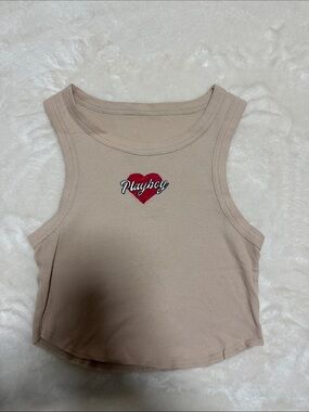 PLAYBOY Nude Ribbed Tank with Red Heart Logo